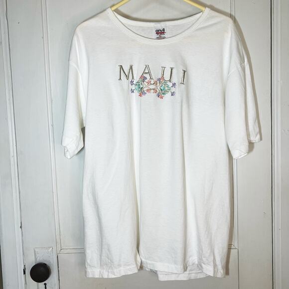 Anvil Tops - 5/$15 Short Sleeve Vintage Cream Colored Maui Graphic T-Shirt Size XL